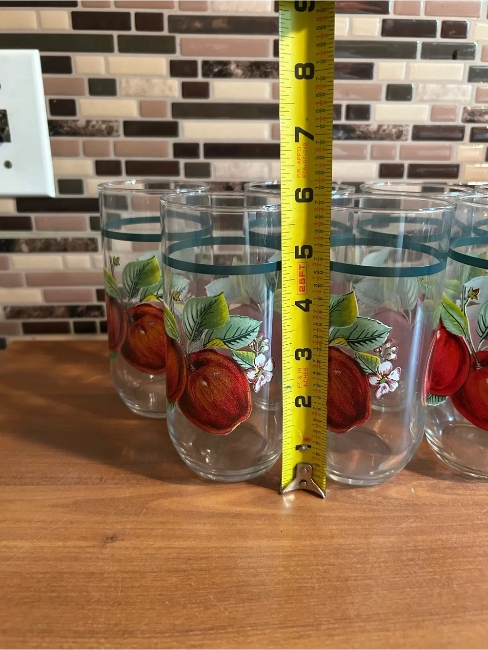 Vintage Red Apple Painted Glass Tumbler - Set of 10